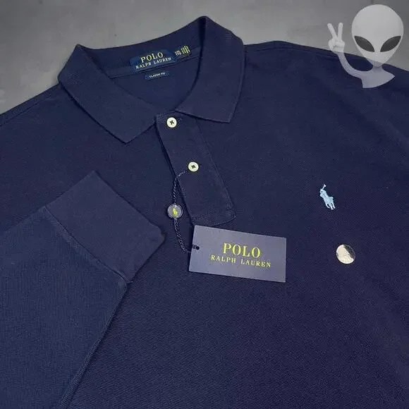 NWT Polo Ralph Lauren Long Sleeve Knit Polo Shirt 2XL Navy Classic Fit - Picture 1 of 6